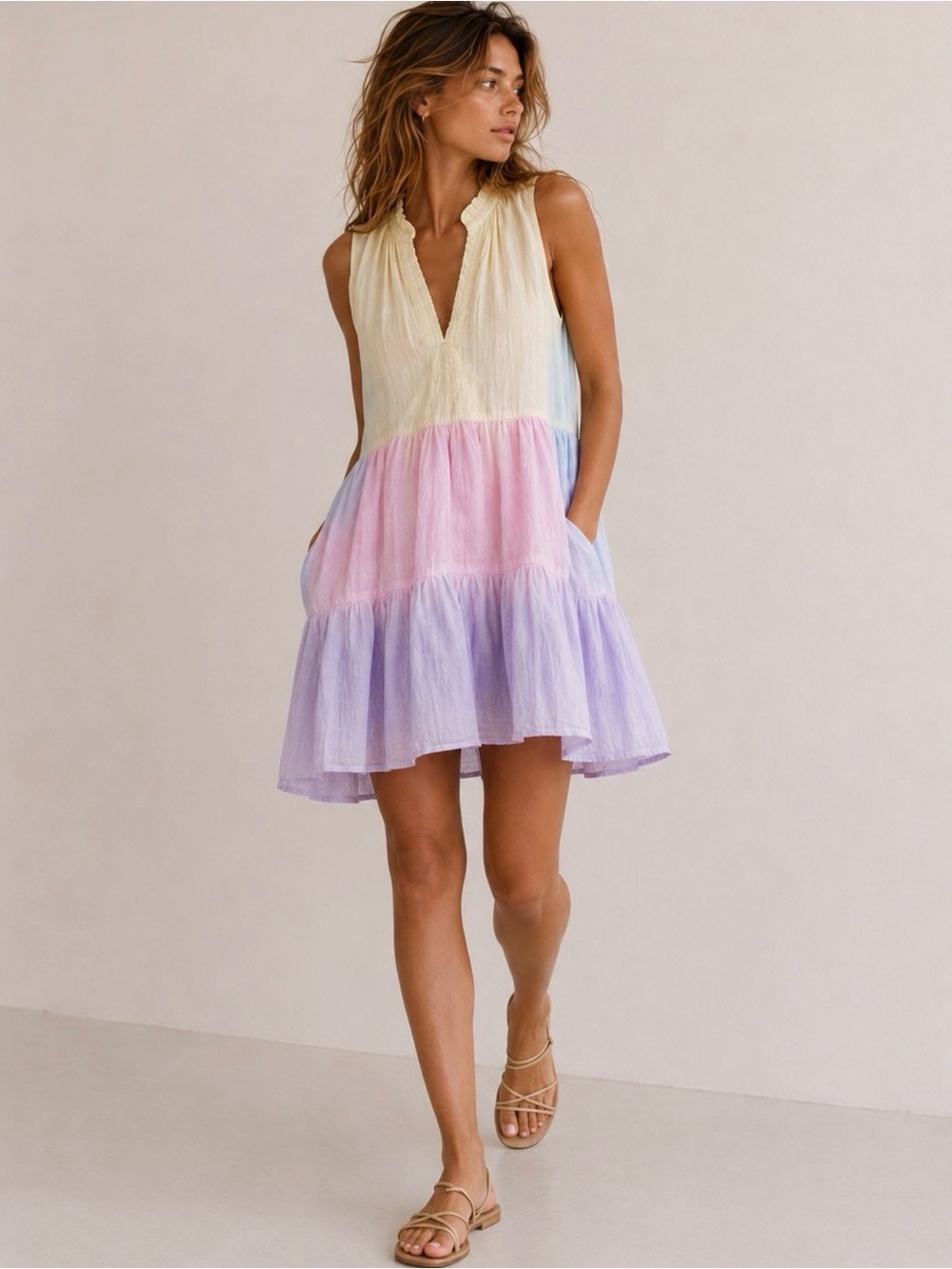 Amanda Uprichard Saffron Tie Dye Mini Sun Dress Pockets XS Cotton Cottage